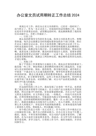 办公室文员试用期转正工作总结2024
