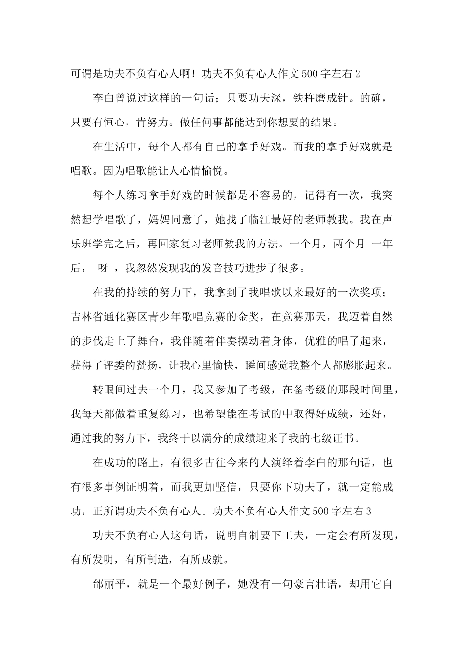 功夫不负有心人作文500字左右最新_第2页