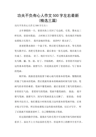 功夫不负有心人作文500字左右最新