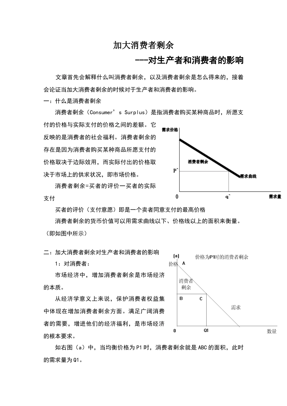 加大消费者剩余对生产者和消费者的影响_第1页