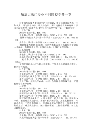加拿大热门专业不同院校学费一览