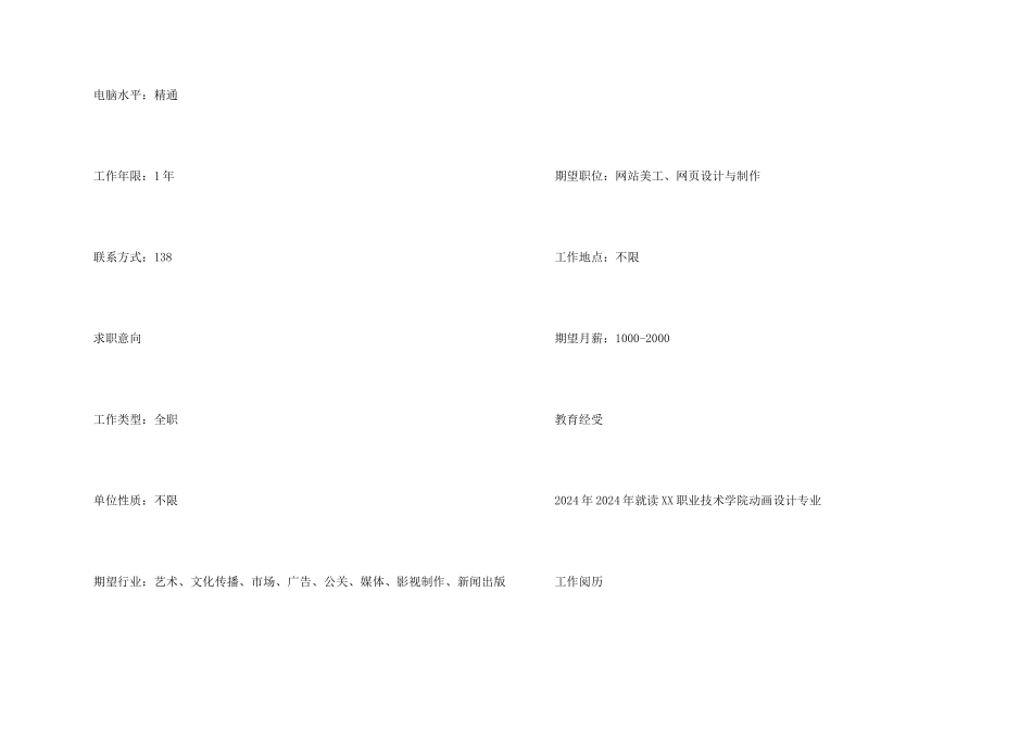 动画设计个人简历_第2页