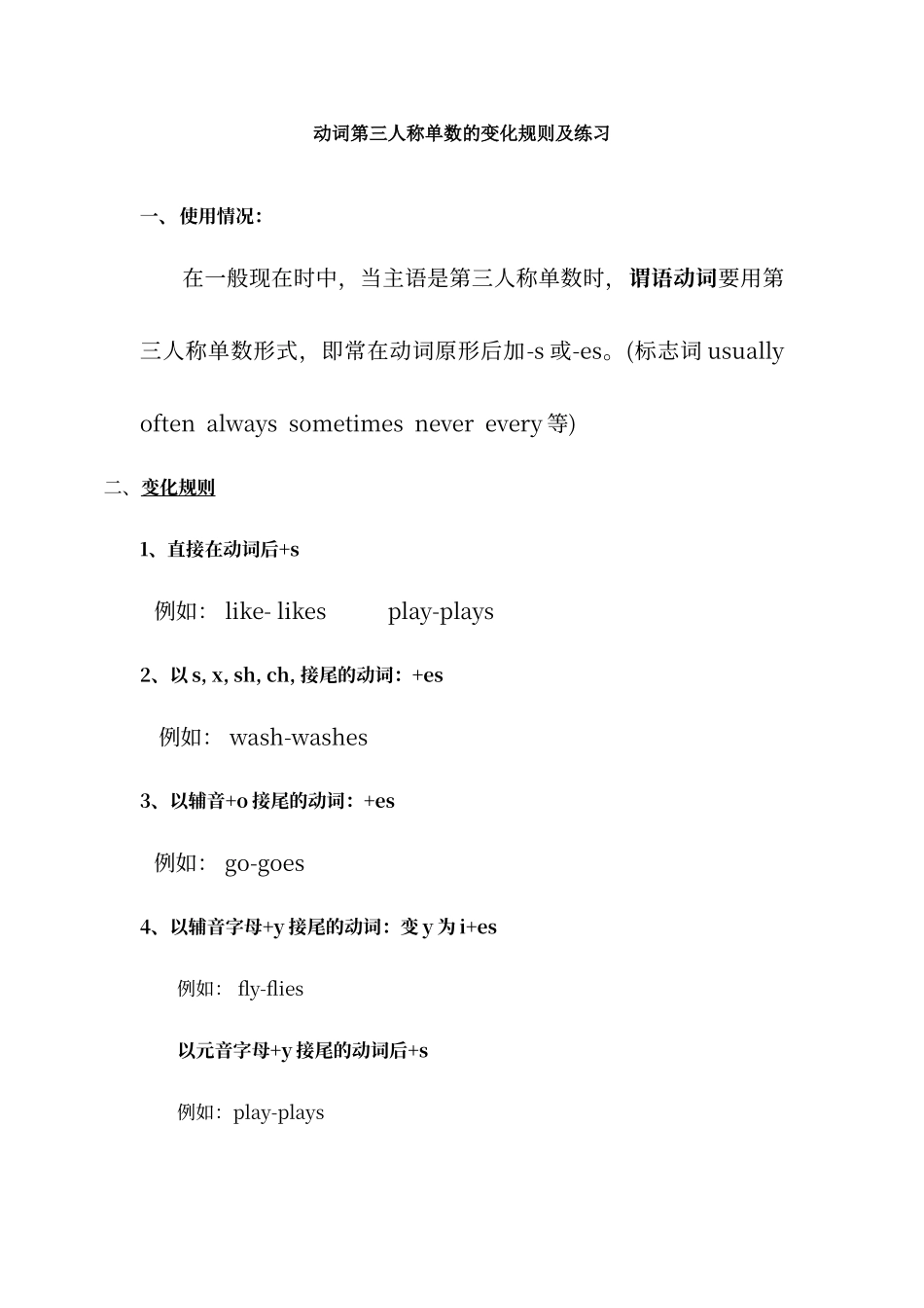 动词第三人称单数的变化规则及练习16759_第1页