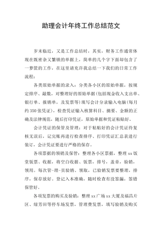 助理会计年终工作总结范文
