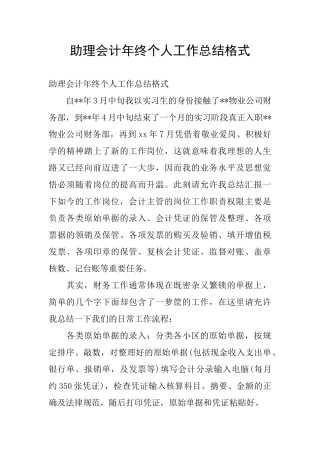 助理会计年终个人工作总结格式