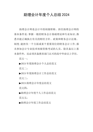 助理会计年度个人总结2024