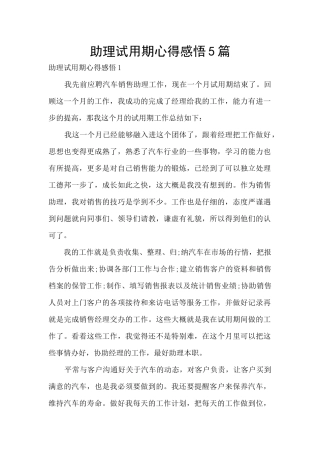 助理试用期心得感悟5篇