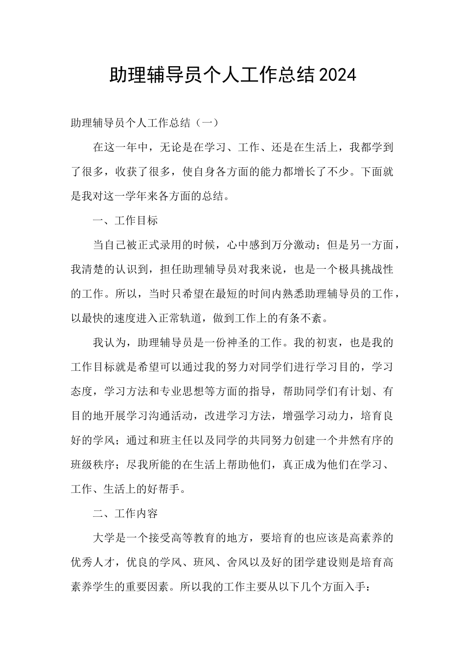 助理辅导员个人工作总结2024_第1页