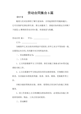 劳动合同集合6篇