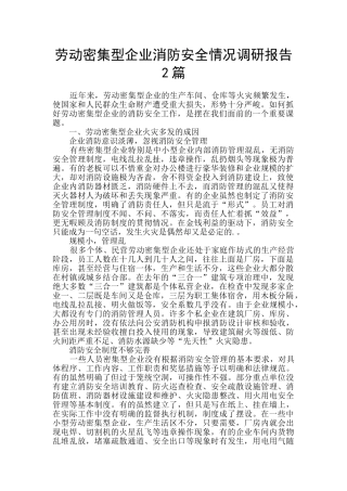 劳动密集型企业消防安全情况调研报告2篇