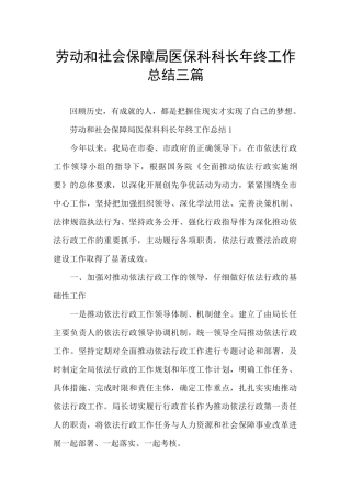 劳动和社会保障局医保科科长年终工作总结三篇