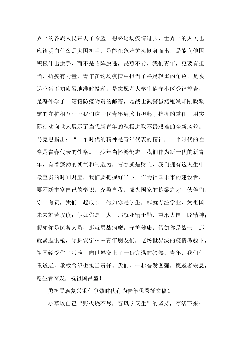 勇担民族复兴重任争做时代有为青年优秀征文稿优选5篇_第2页