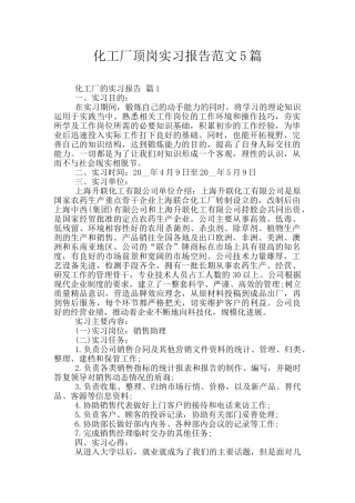 化工厂顶岗实习报告范文5篇