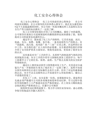 化工安全心得体会