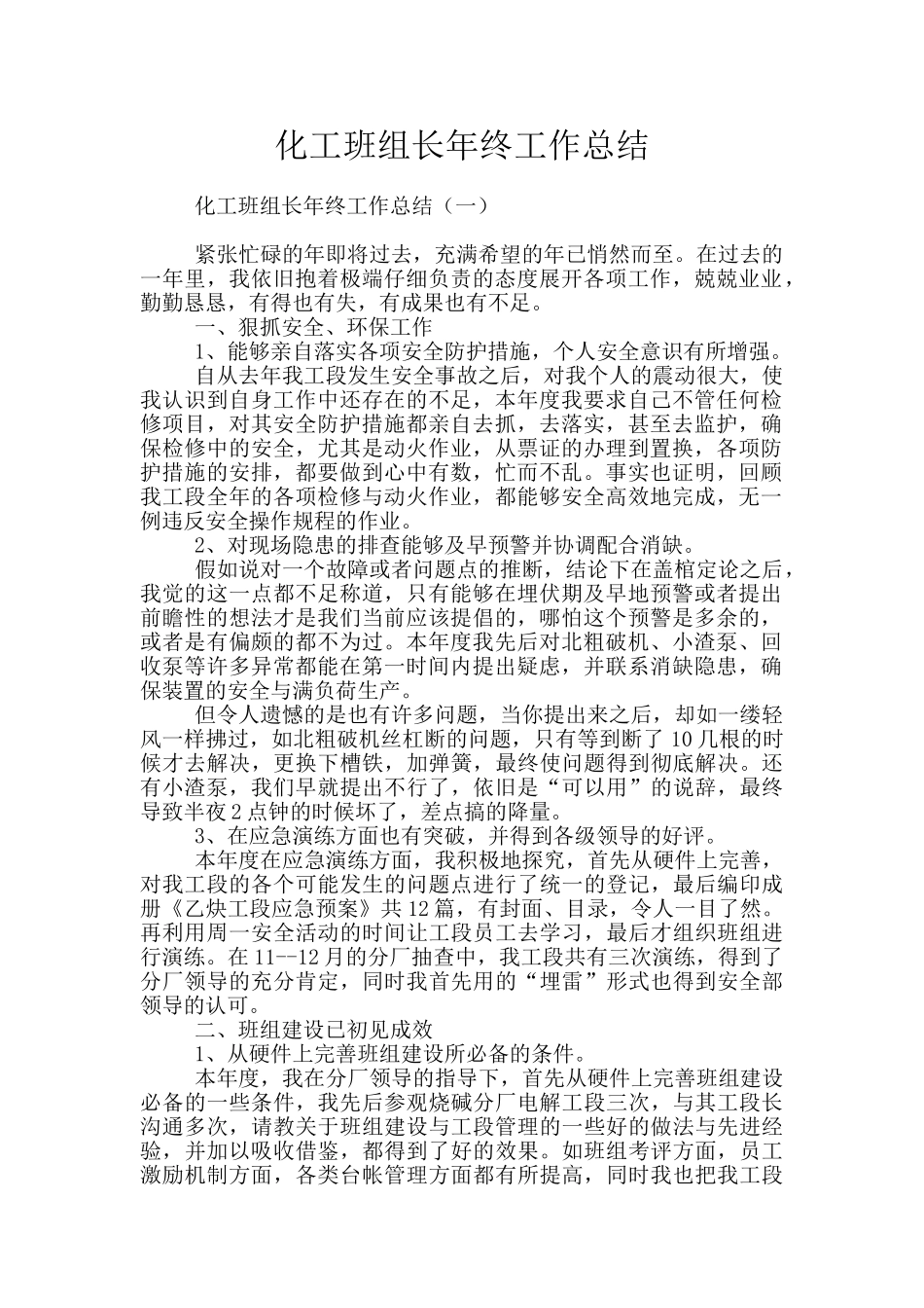 化工班组长年终工作总结_第1页