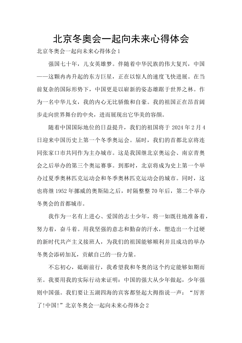 北京冬奥会一起向未来心得体会_第1页