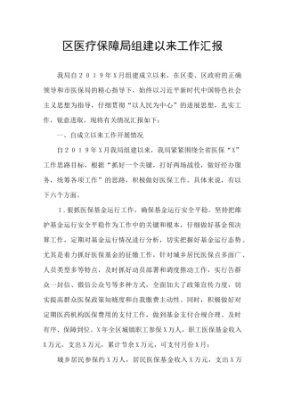 区医疗保障局组建以来工作汇报