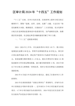 区审计局2024年“十四五”工作规划