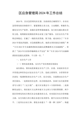 区应急管理局2024年工作总结