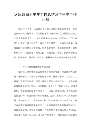 区民政局上半年工作总结及下半年工作计划