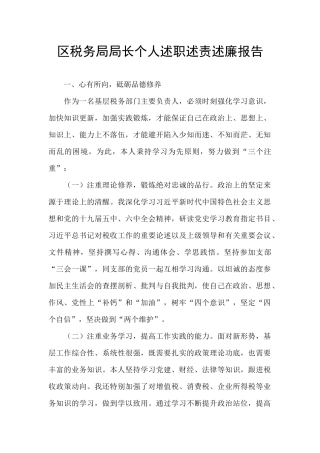 区税务局局长个人述职述责述廉报告