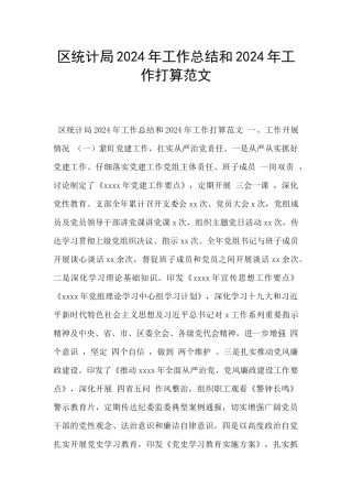 区统计局2024年工作总结和2024年工作打算范文