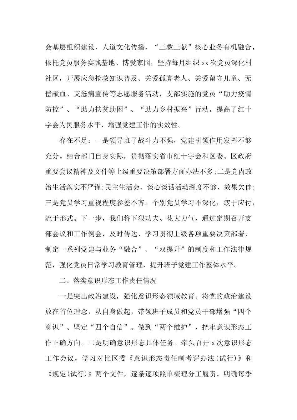区红十字会党支部书记年度履行全面从严治党主体责任情况述职报告范文_第2页