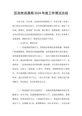 区自然资源局2024年度工作情况总结