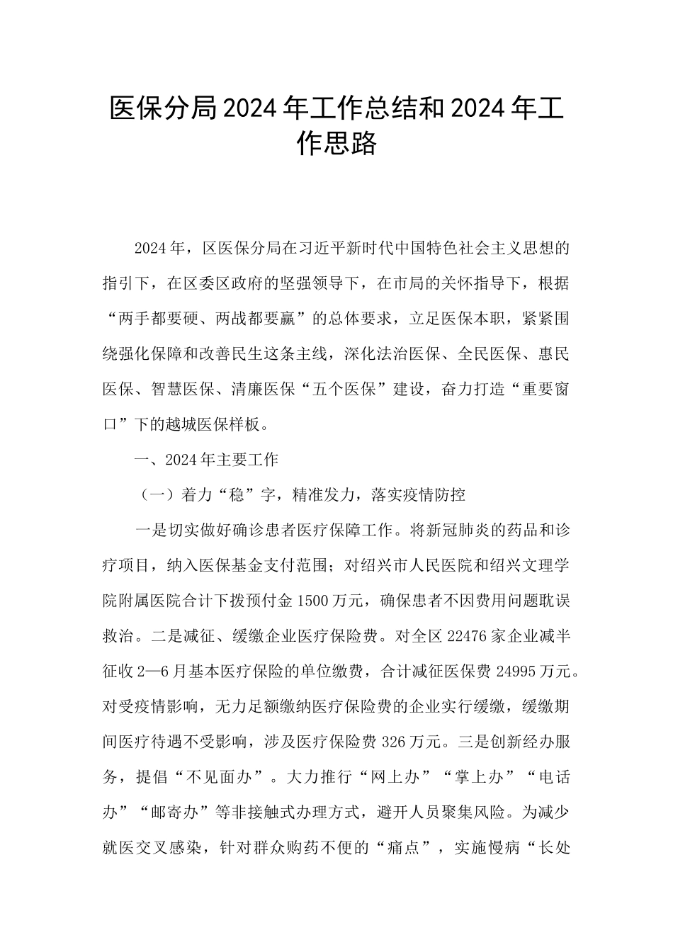 医保分局2024年工作总结和2024年工作思路_第1页