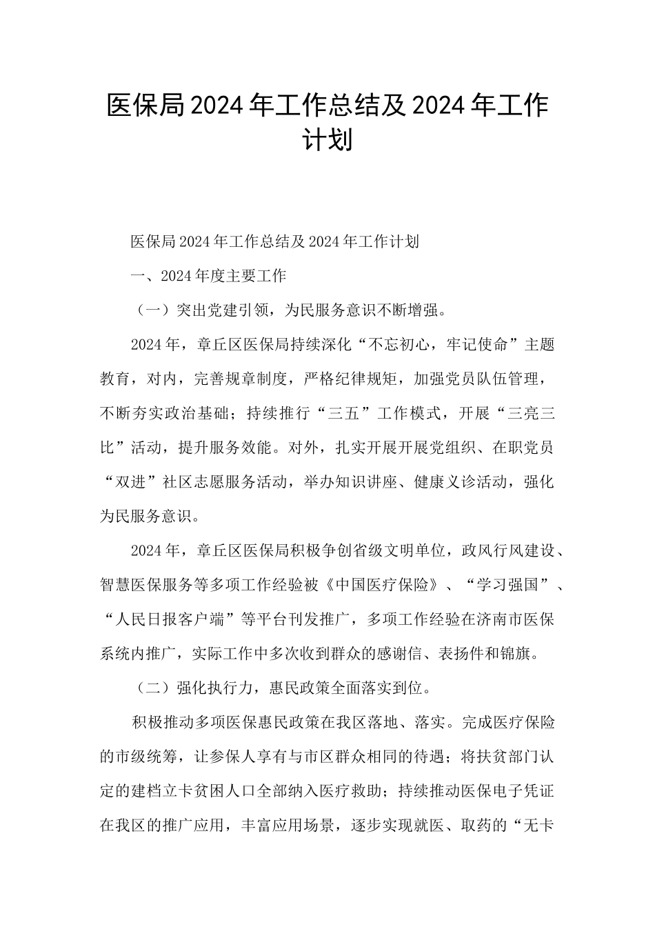 医保局2024年工作总结及2024年工作计划_第1页