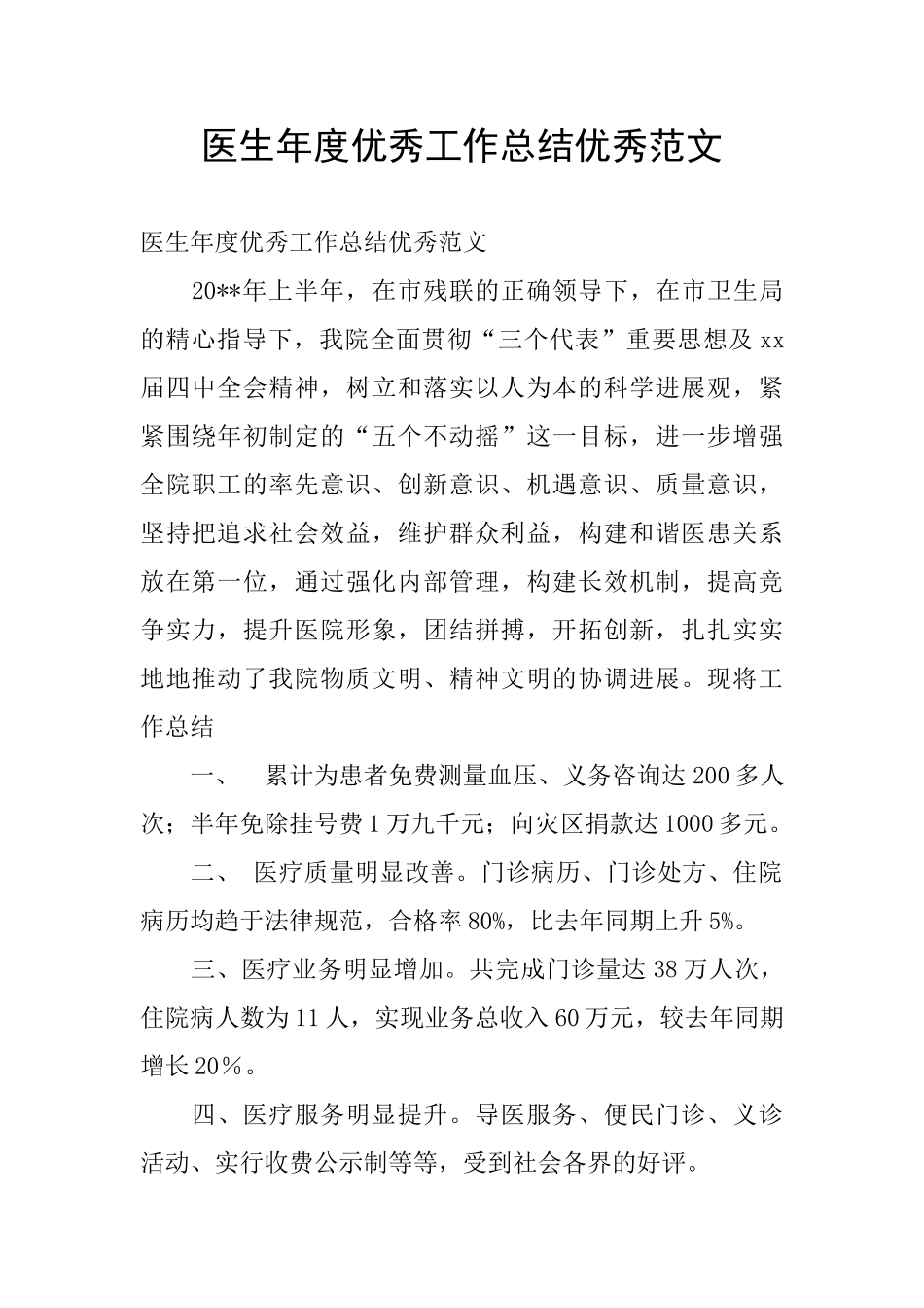 医生年度优秀工作总结优秀范文_第1页