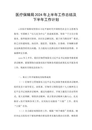 医疗保障局2024年上半年工作总结及下半年工作计划