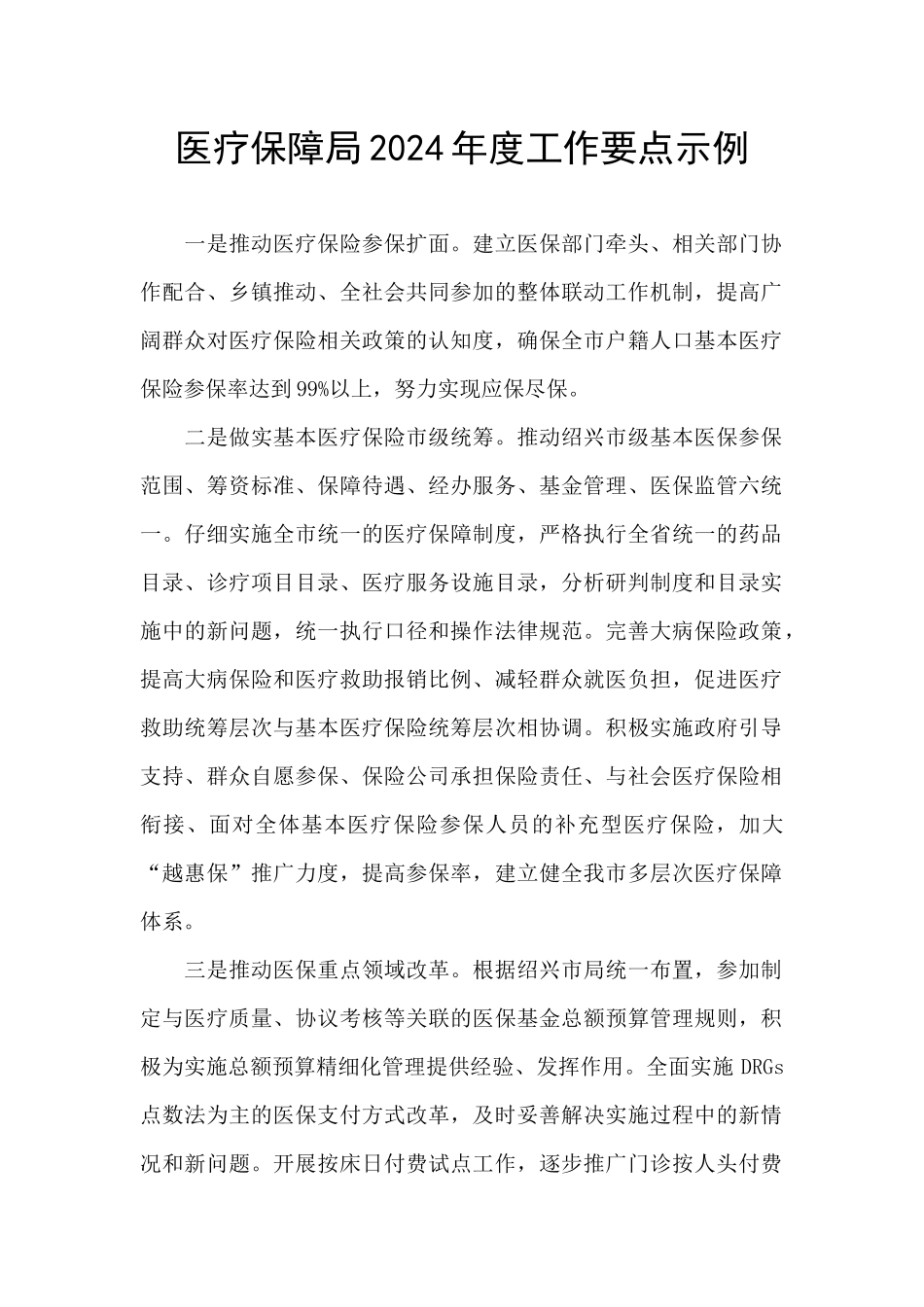 医疗保障局2024年度工作要点示例_第1页
