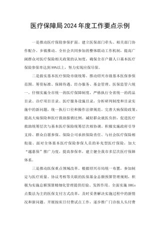 医疗保障局2024年度工作要点示例