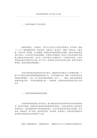 医院内部控制的工作计划