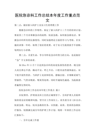 医院急诊科工作总结本年度工作重点范文