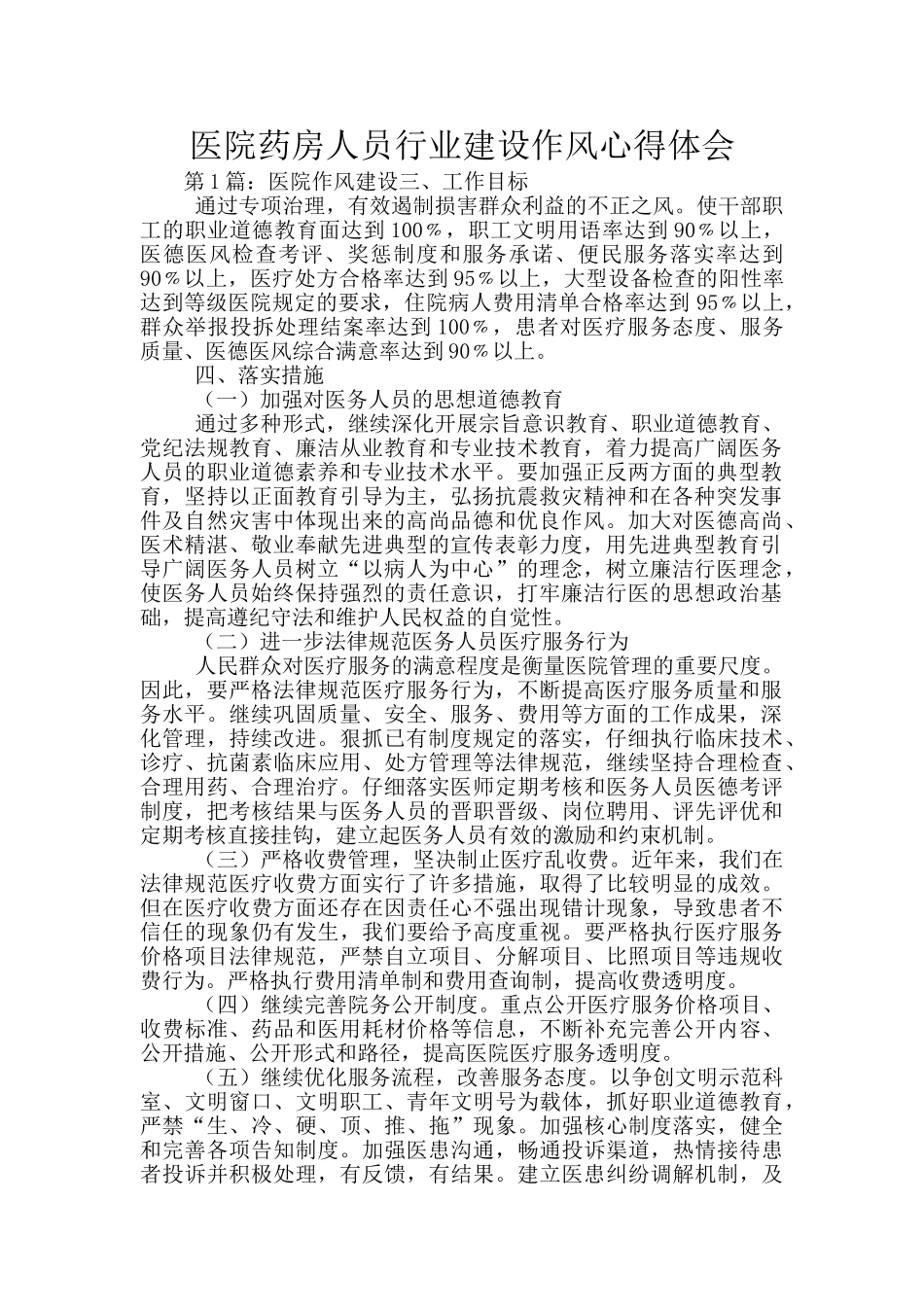医院药房人员行业建设作风心得体会_第1页