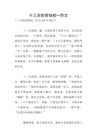 十三岁的烦恼初一作文