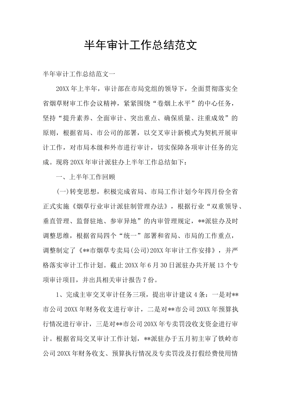 半年审计工作总结范文_第1页