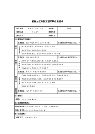 华北光学仪器公司采购部机械加工外协工程师职位说明书