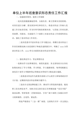 单位上半年巡查意识形态责任工作汇报