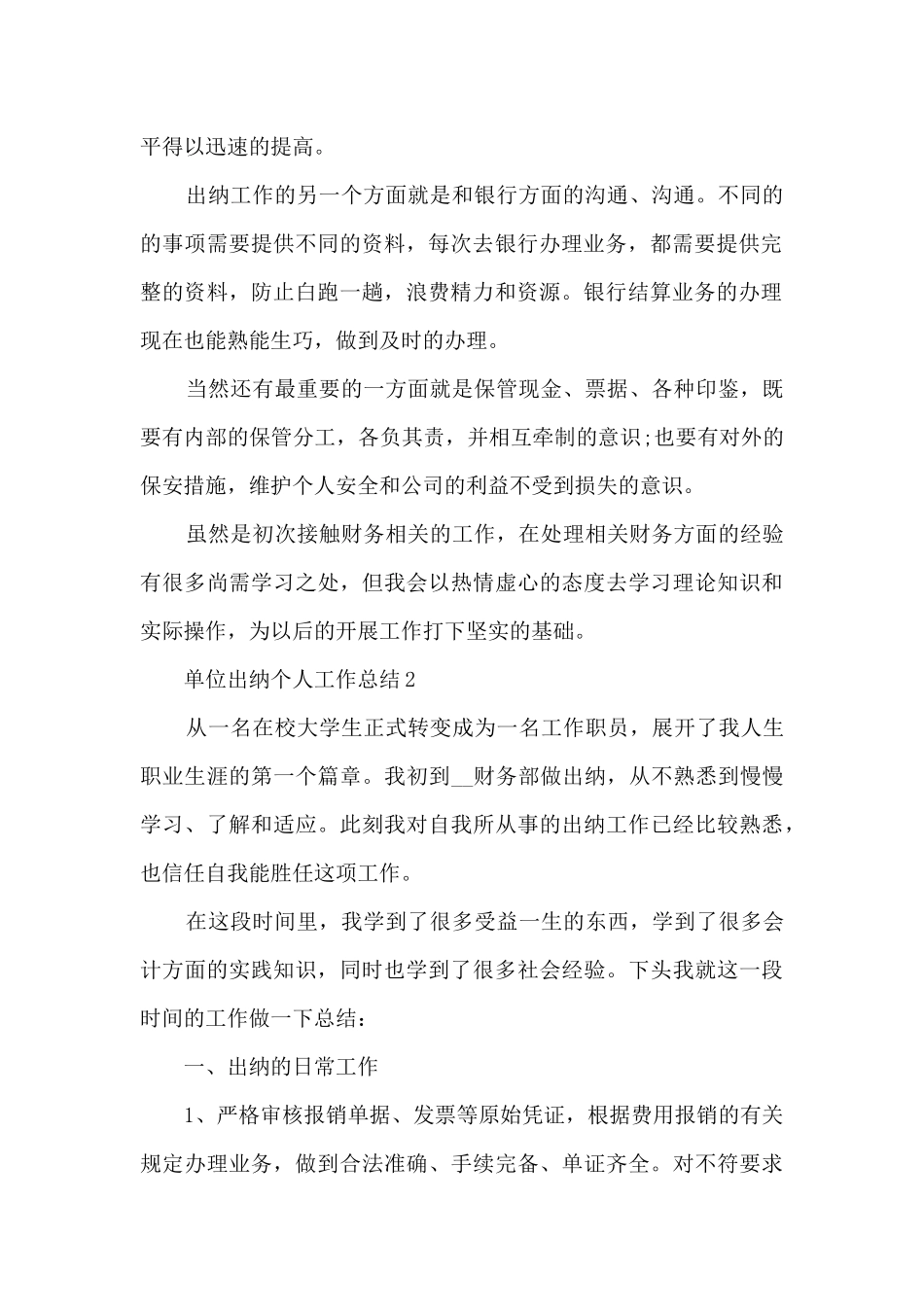 单位出纳个人工作总结5篇_第2页