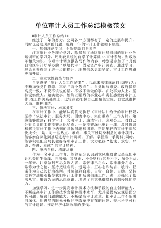 单位审计人员工作总结模板范文