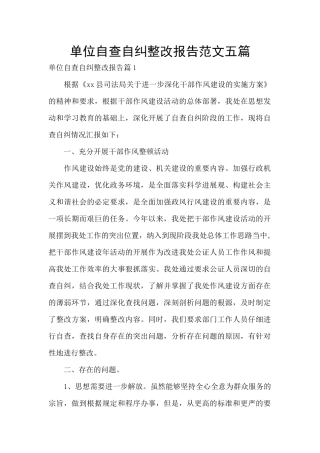 单位自查自纠整改报告范文五篇