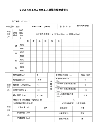 单模光缆检验报告