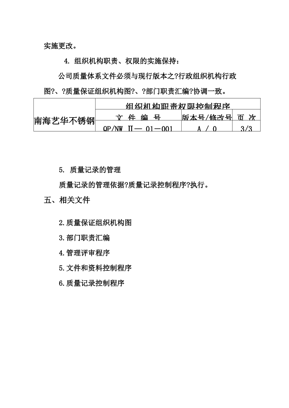 南海艺华不锈钢铝业有限公司质量体系程序文件_第3页
