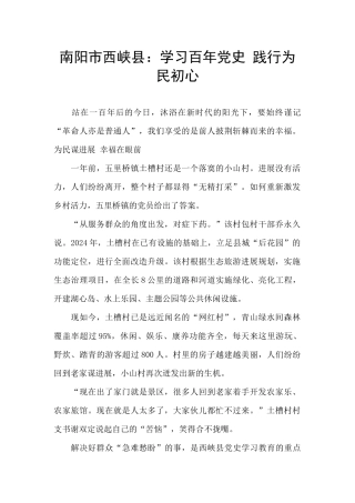 南阳市西峡县：学习百年党史