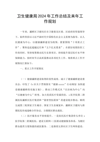 卫生健康局2024年工作总结及来年工作规划