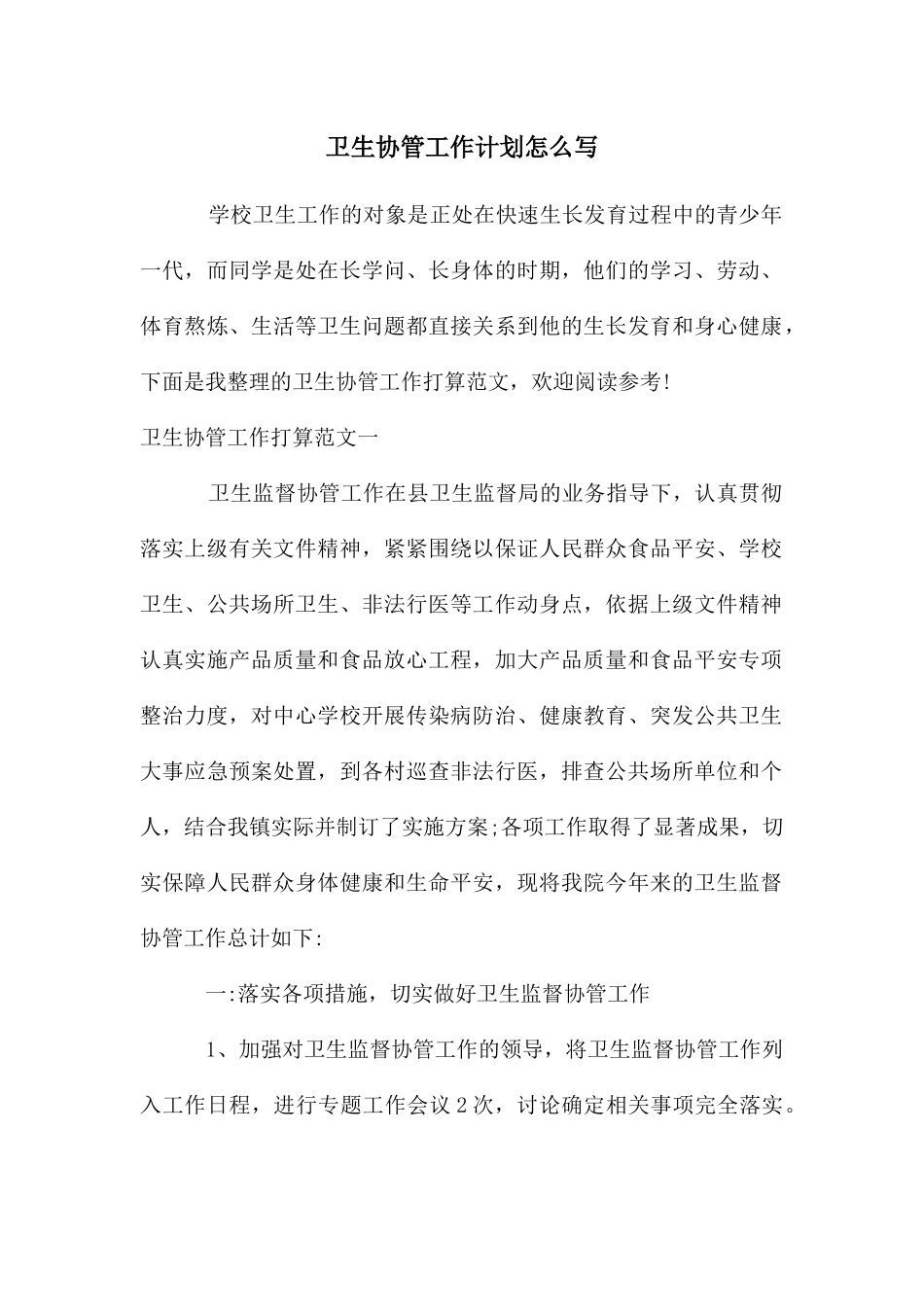 卫生协管工作计划怎么写_第1页