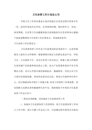 卫生协管工作计划怎么写